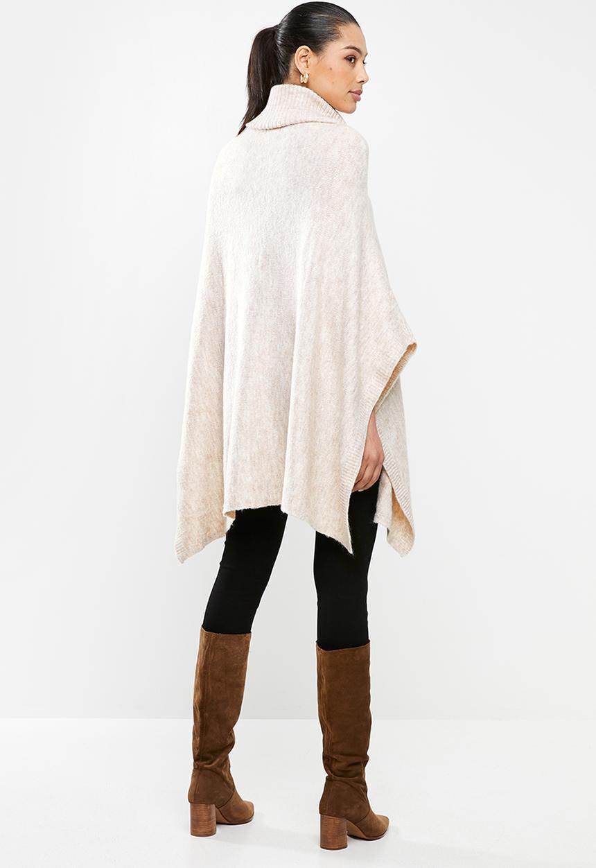 edit - Rolled neck poncho - beige