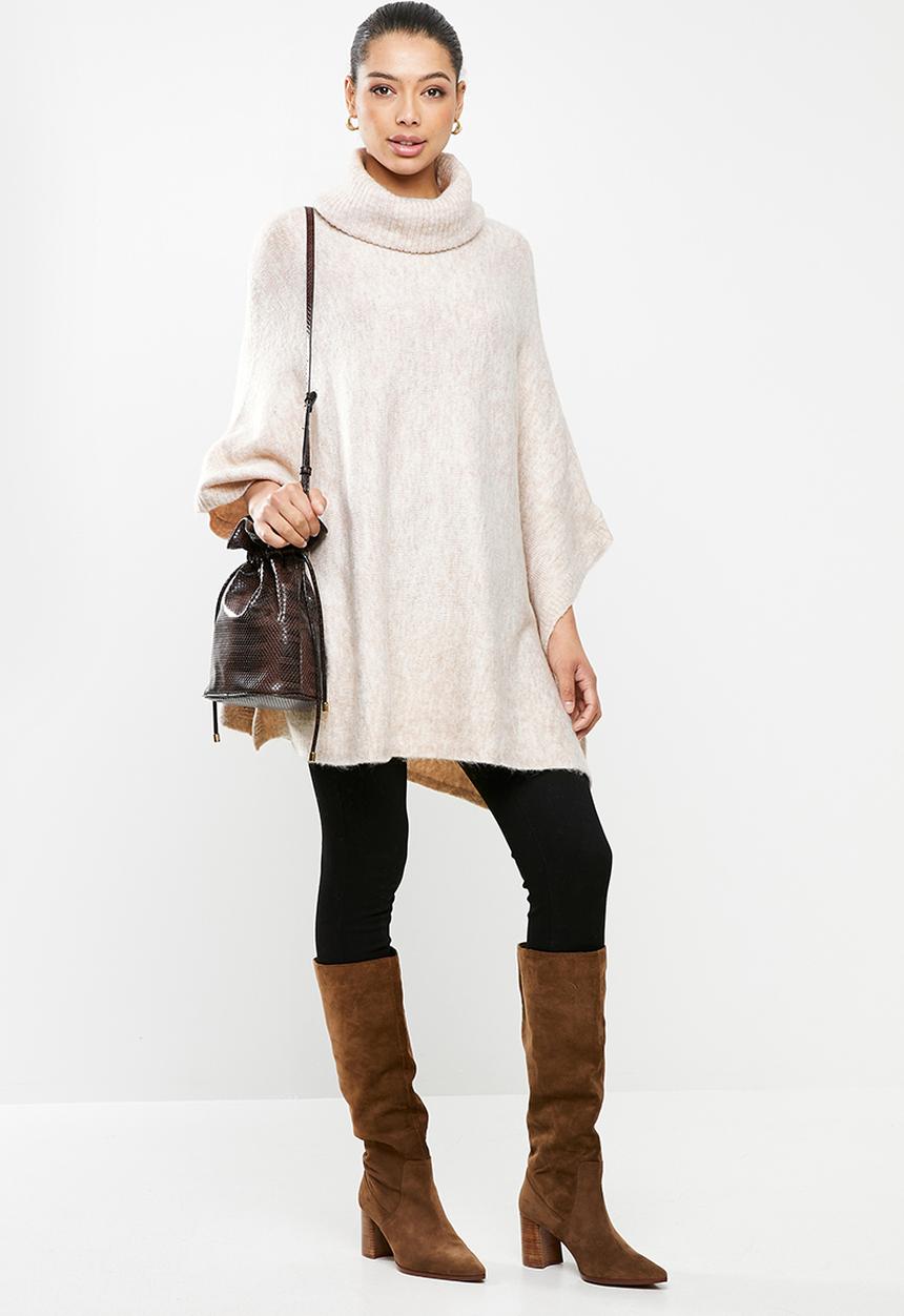 edit - Rolled neck poncho - beige