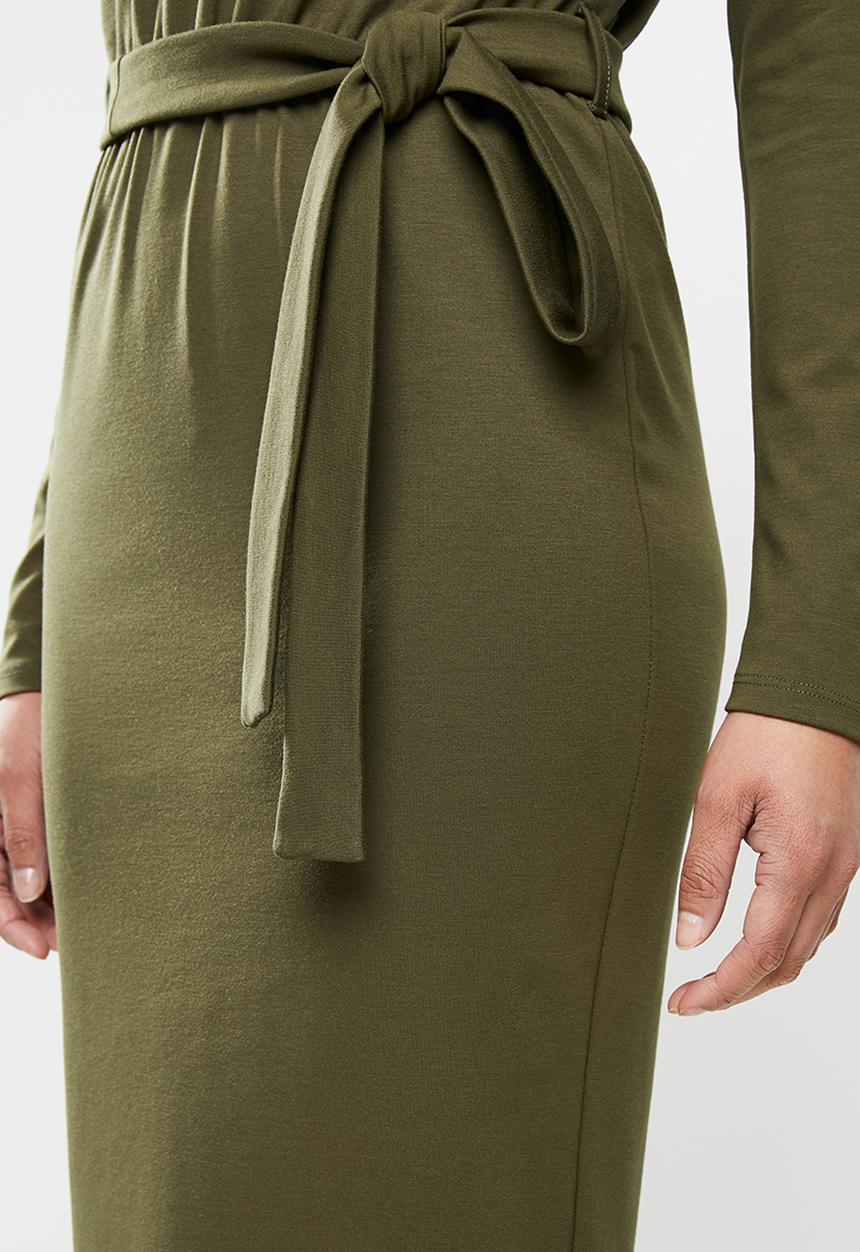 edit - Waisted midi tee dress - khaki