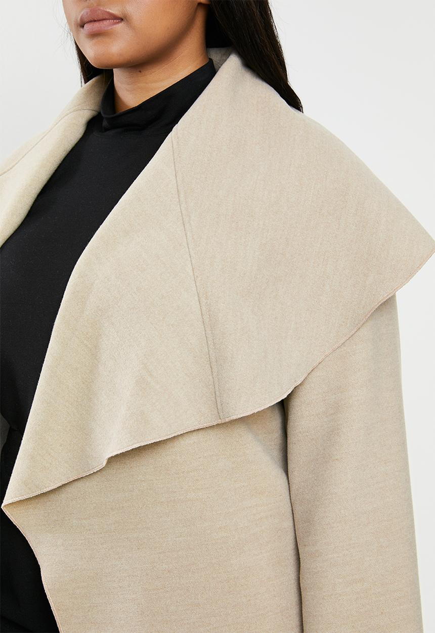 MILLA - Oversized shawl collar melton coat with rolled belt - oatmeal melange