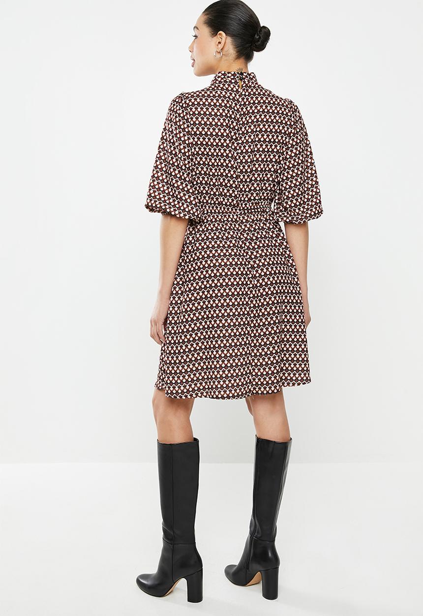 edit - Kitty bow fit & flare dress - brown & black 