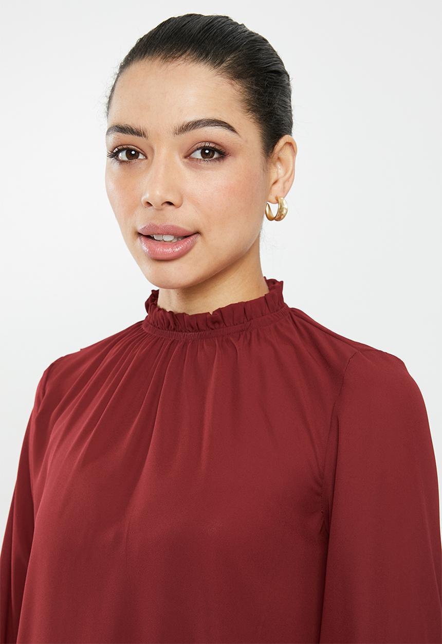 edit - Piecrust balloon sleeve blouse - burgundy