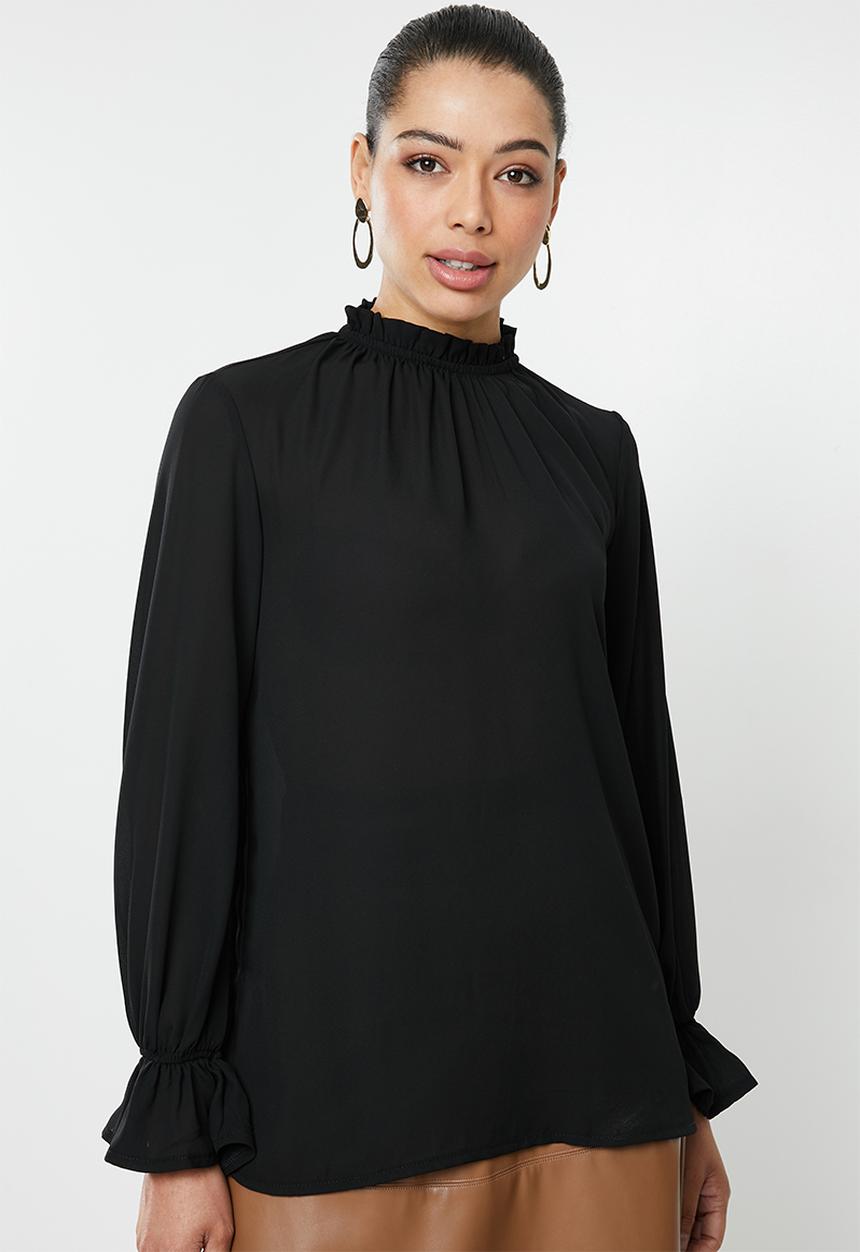edit - Piecrust balloon sleeve blouse - black
