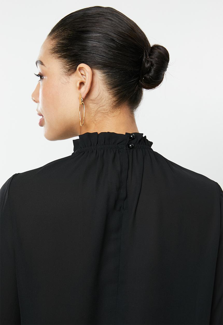 edit - Piecrust balloon sleeve blouse - black