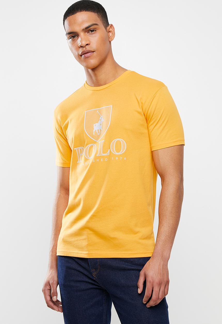 POLO - Mens Cory crest print short sleeve crew neck - yellow