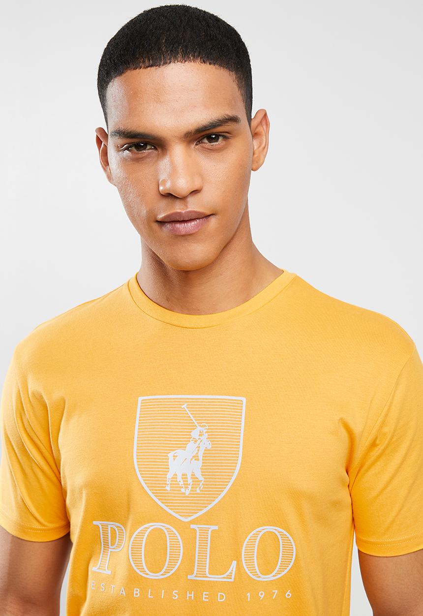 POLO - Mens Cory crest print short sleeve crew neck - yellow