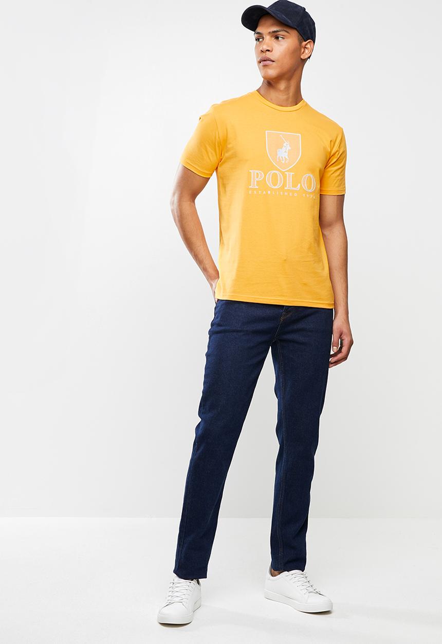 POLO - Mens Cory crest print short sleeve crew neck - yellow
