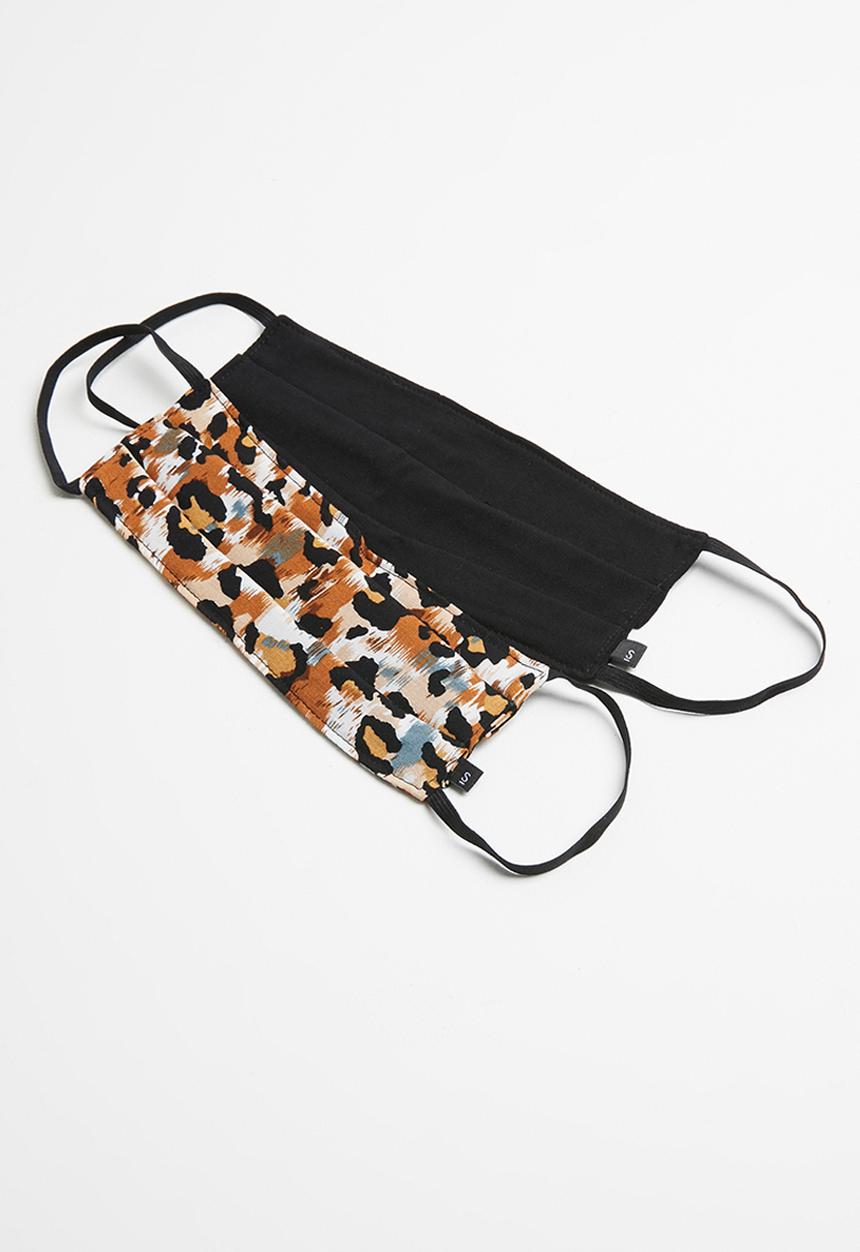Superbalist - Leopard print and black mask pack - black & brown
