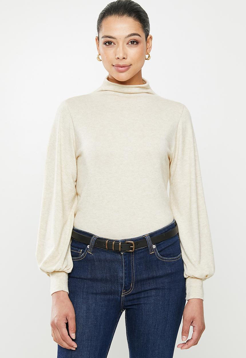 edit - Turtleneck balloon sleeve top - neutral