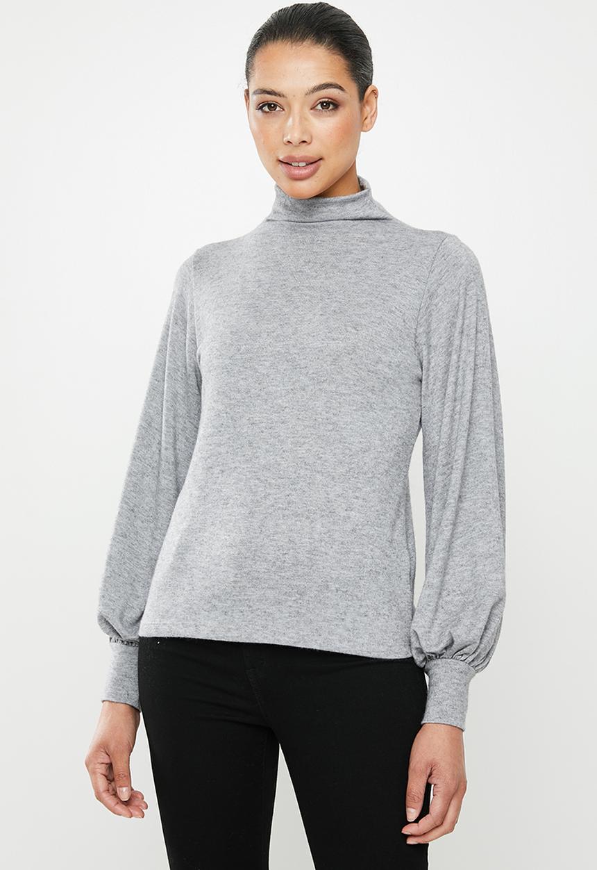 edit - Turtleneck balloon sleeve top - grey 