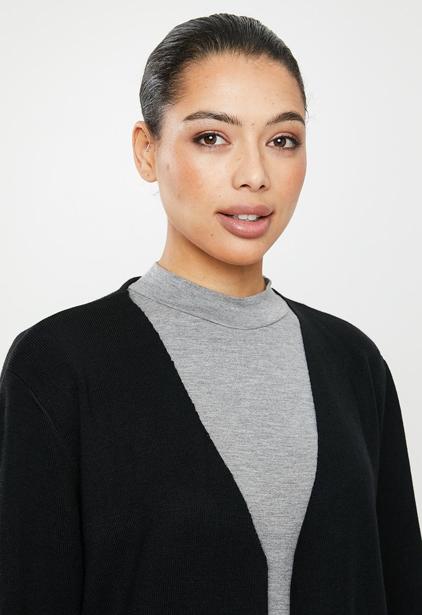 edit - Knee length cardi - black