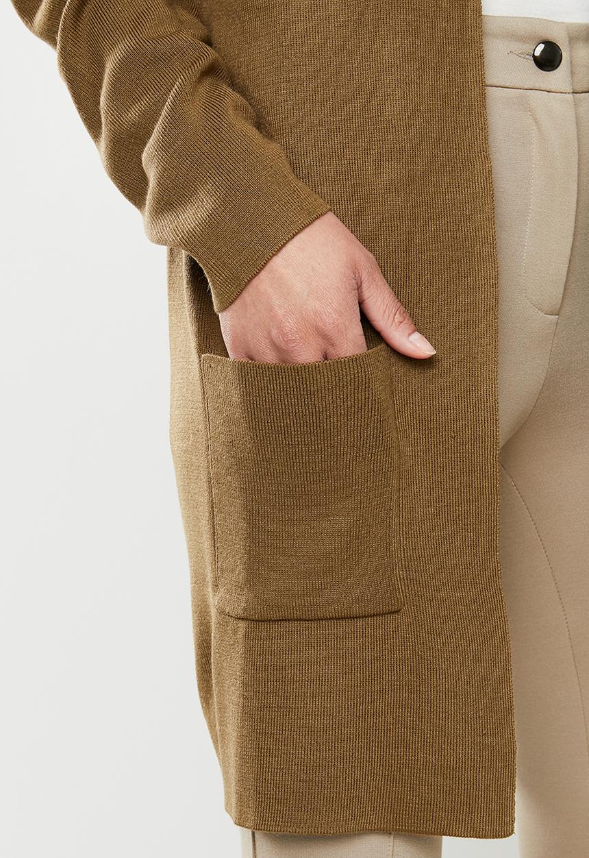 edit - Knee length cardi - brown