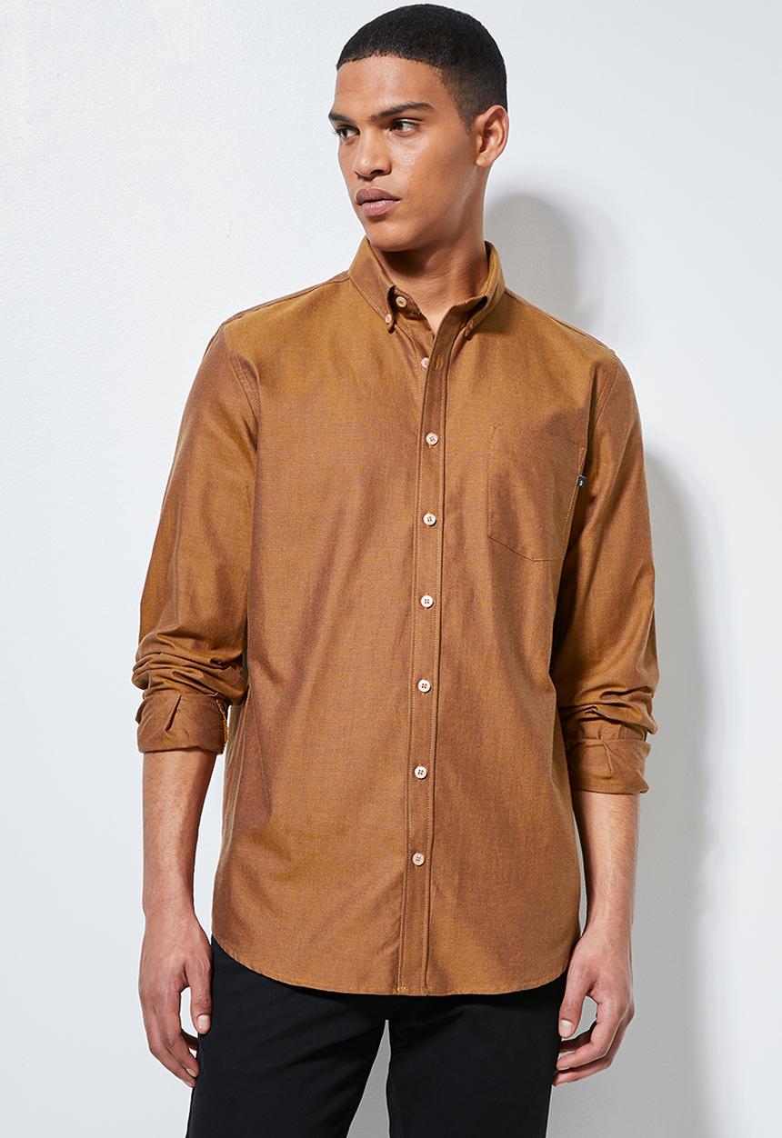 Superbalist - Barber regular fit long sleeve oxford shirt - brown