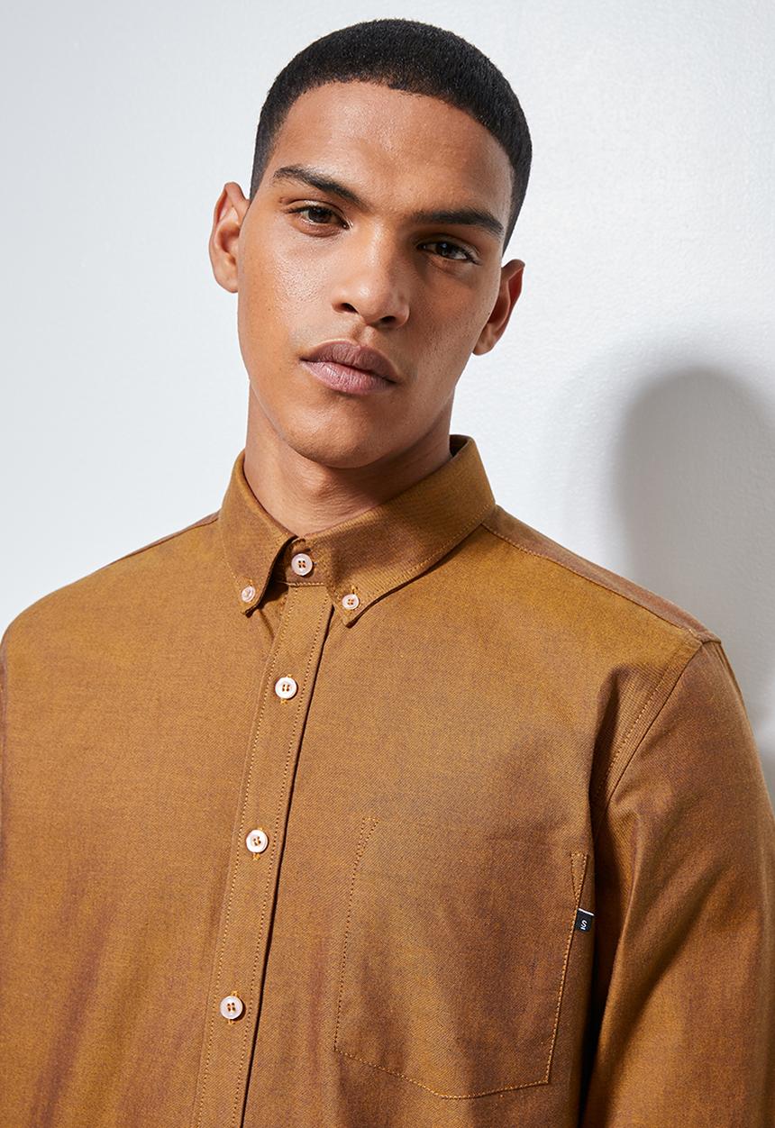 Superbalist - Barber regular fit long sleeve oxford shirt - brown