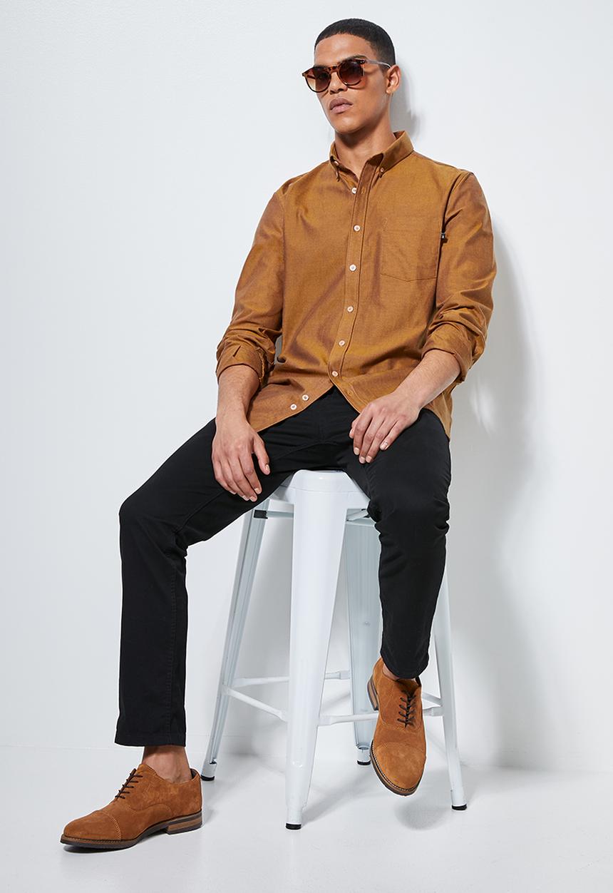 Superbalist - Barber regular fit long sleeve oxford shirt - brown