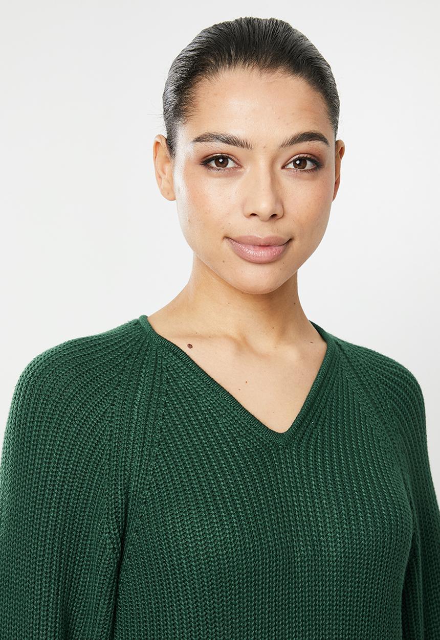 edit - Knitwear ribbed balloon sleeve shift dress - green