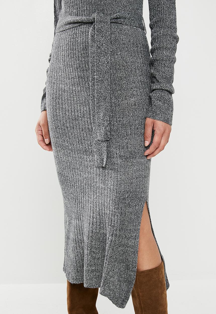 edit - Warm handle knitted slit midi dress - grey
