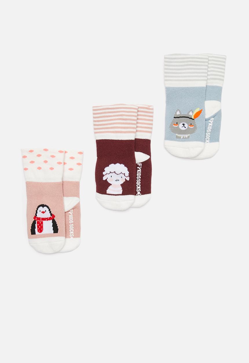 Pop Candy - 3 Pack multi print socks - pink & blue