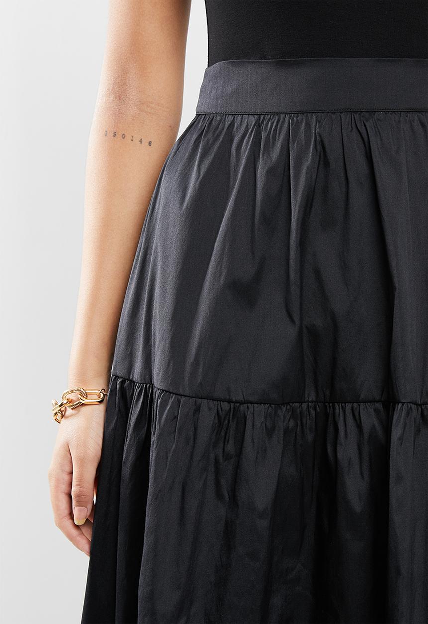 VELVET - Tiered midi skirt - black