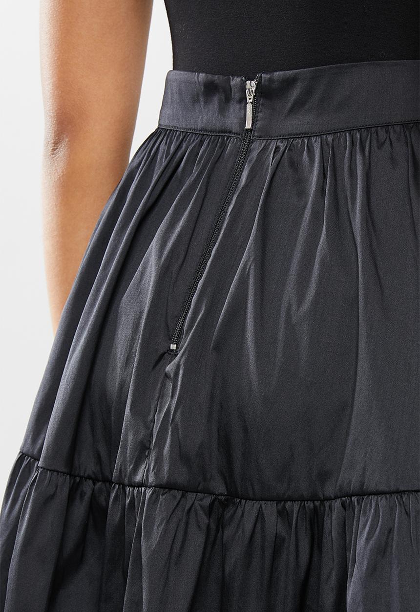 VELVET - Tiered midi skirt - black