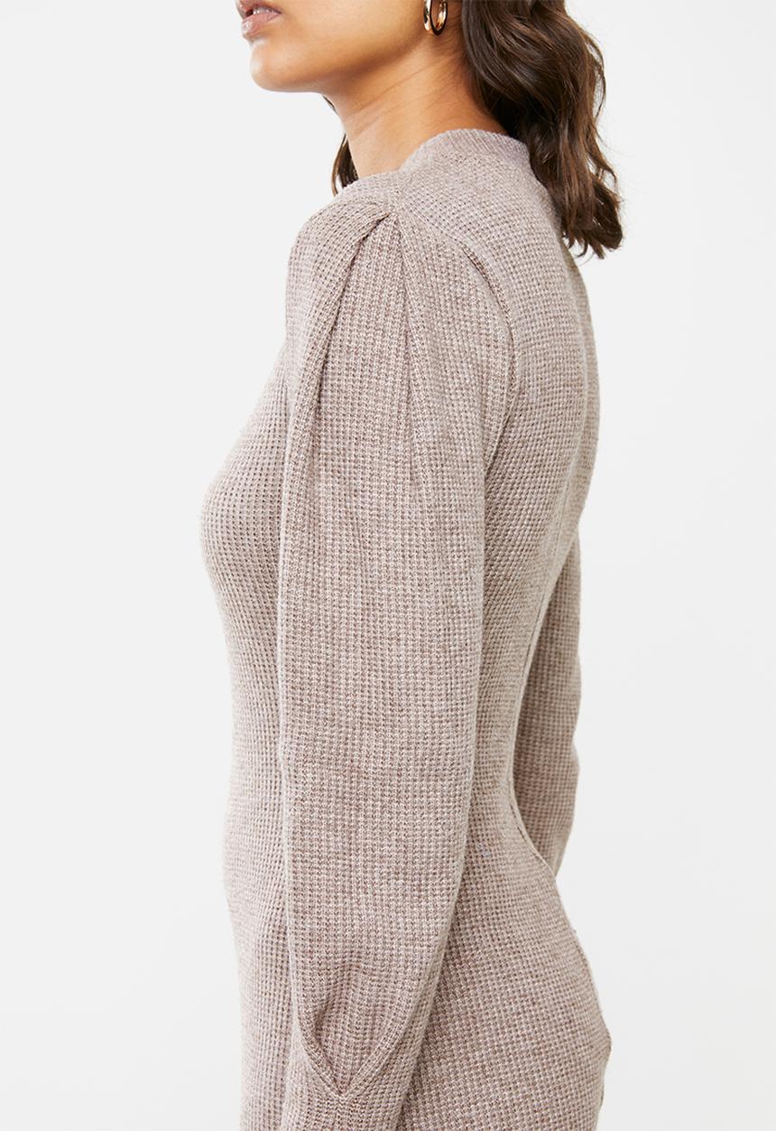 VELVET - Knit ribbed neck dress - taupe