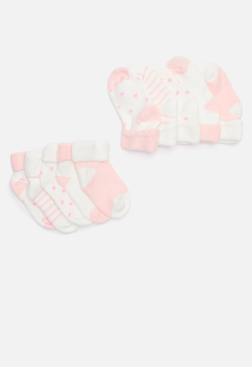 Pop Candy - Baby girls 5 pack sock - pink & white