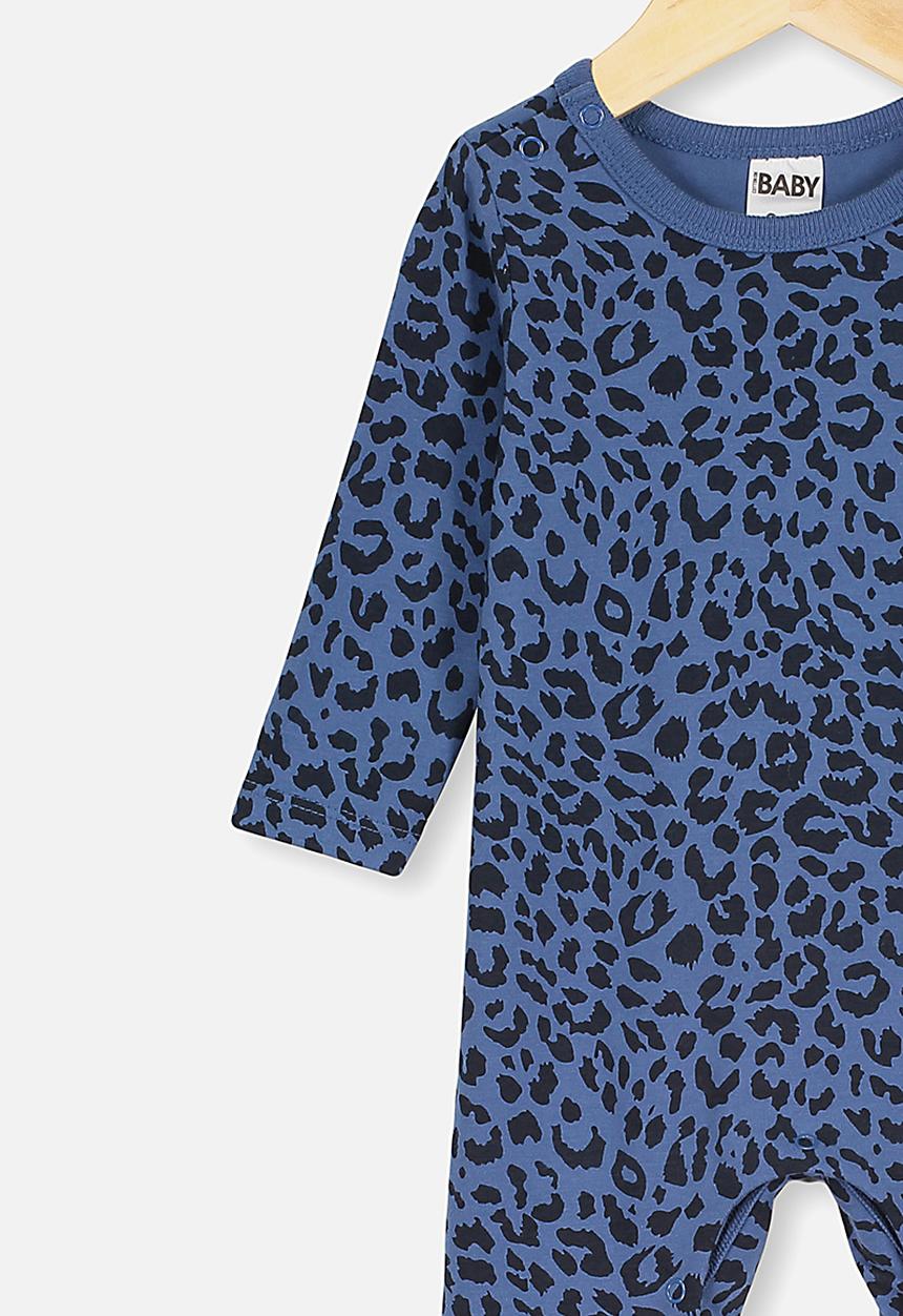 Cotton On - The long sleeve snap romper - petty blue & summer ocelot