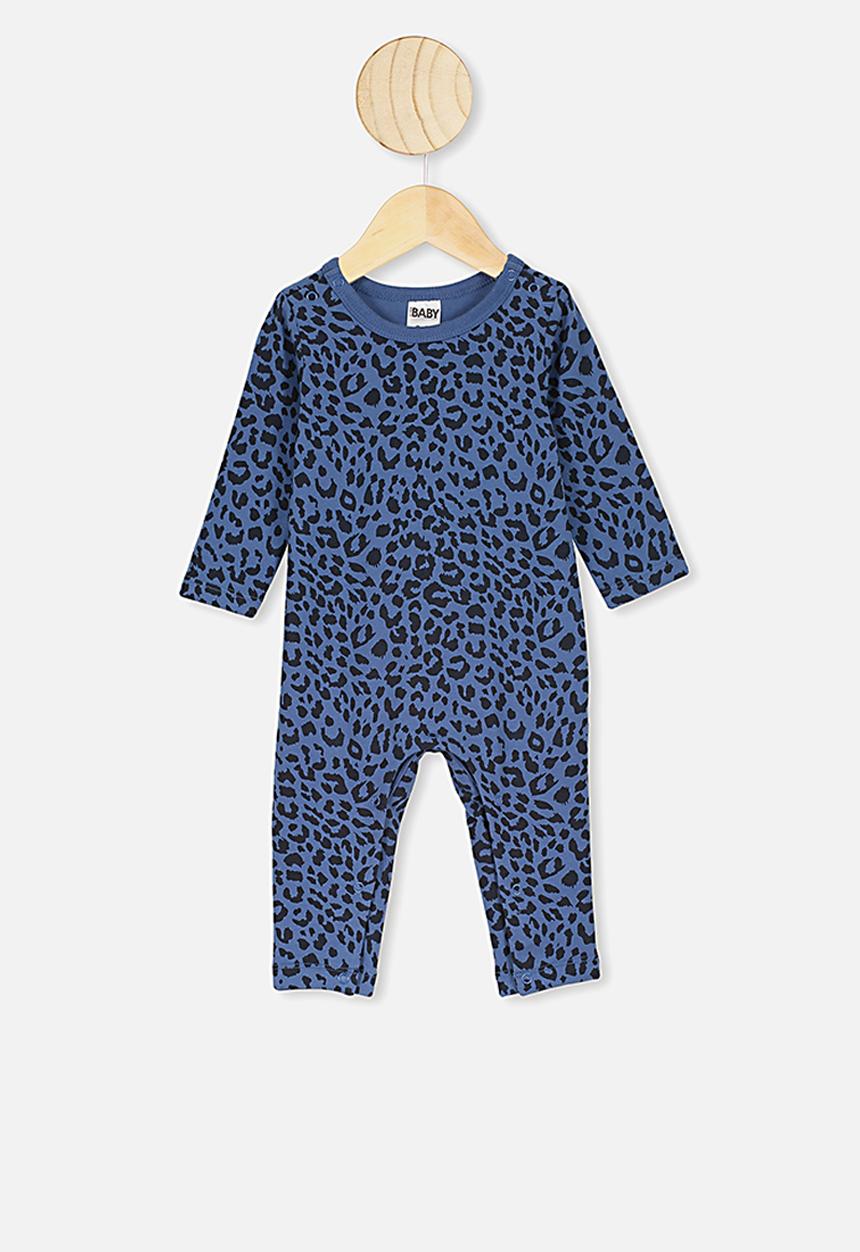 Cotton On - The long sleeve snap romper - petty blue & summer ocelot