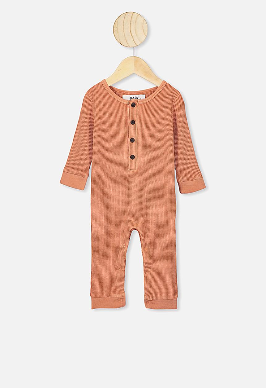 Cotton On - The long sleeve waffle romper - dust storm