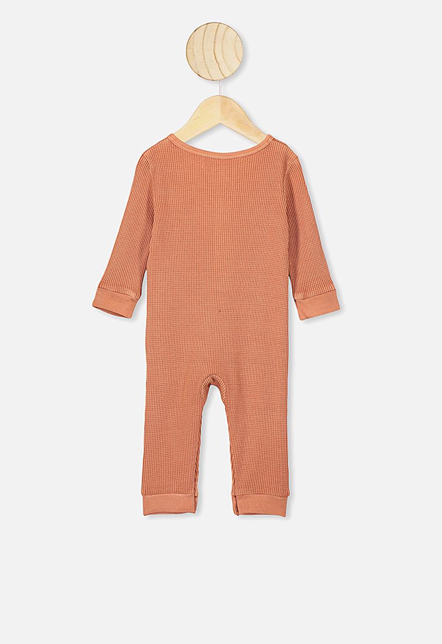 Cotton On - The long sleeve waffle romper - dust storm