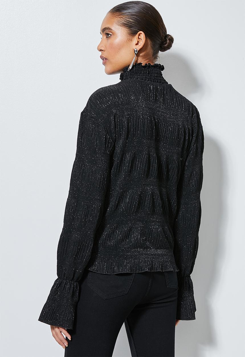 Superbalist - Plisse chiffon blouse - black