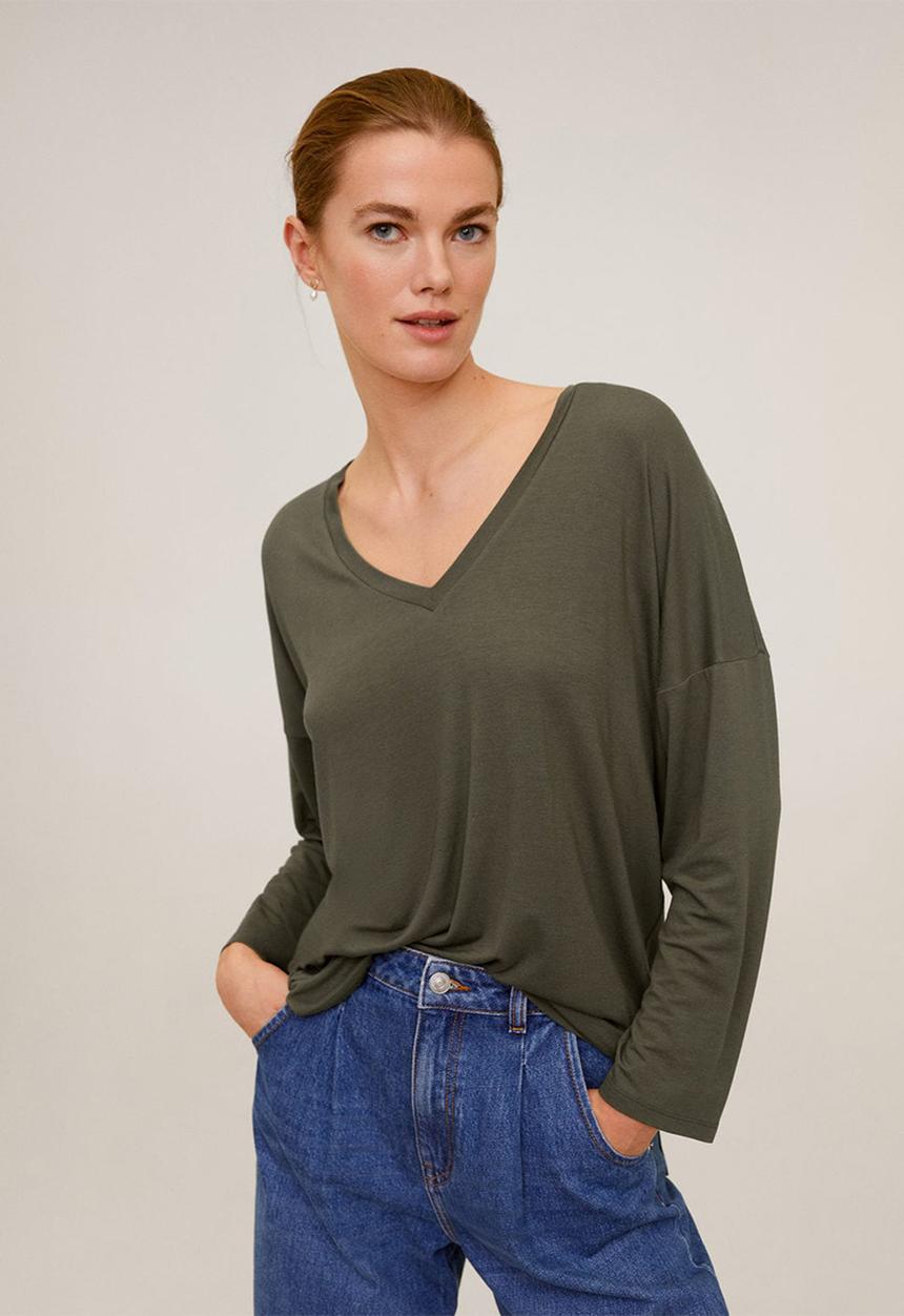 MANGO - T-shirt rib over - khaki