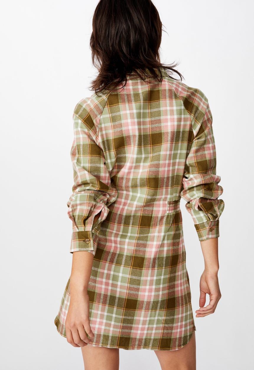 Cotton On - Woven check shirt dress - stacey check dark olive
