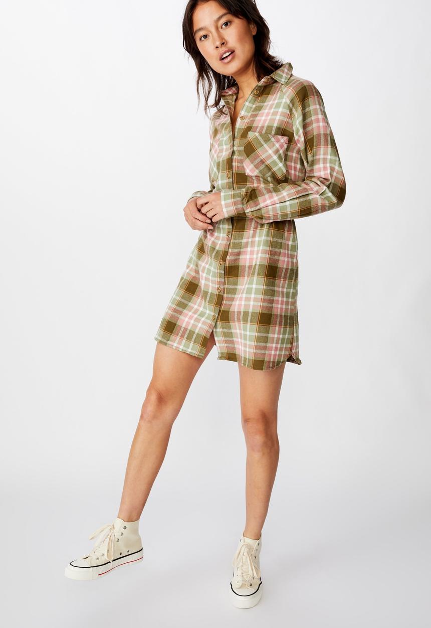 Cotton On - Woven check shirt dress - stacey check dark olive