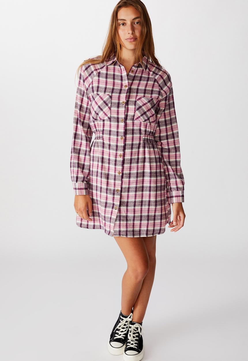 Cotton On - Woven check shirt dress - alexa check blackberry wine