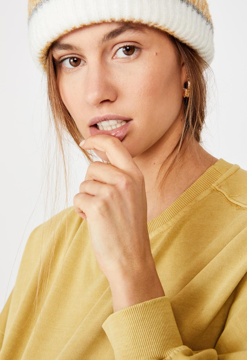Cotton On - Cleo balloon sleeve crew - new wheat 