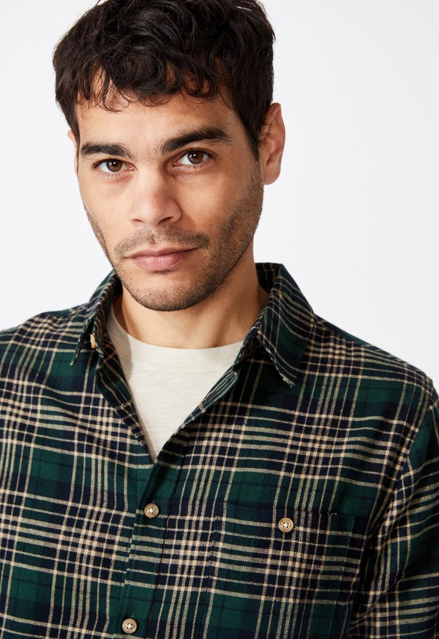 Cotton On - Rugged long sleeve shirt - khaki black check