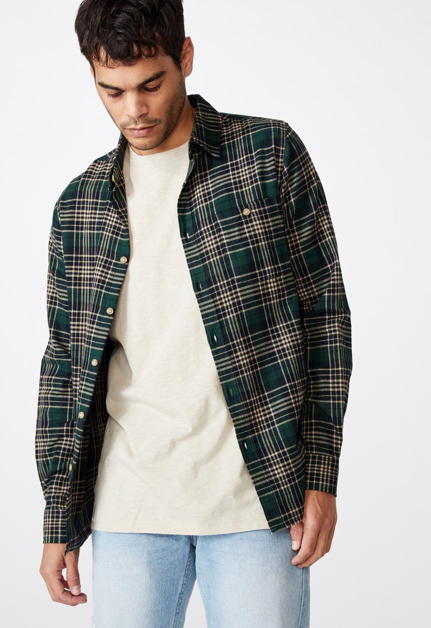 Cotton On - Rugged long sleeve shirt - khaki black check