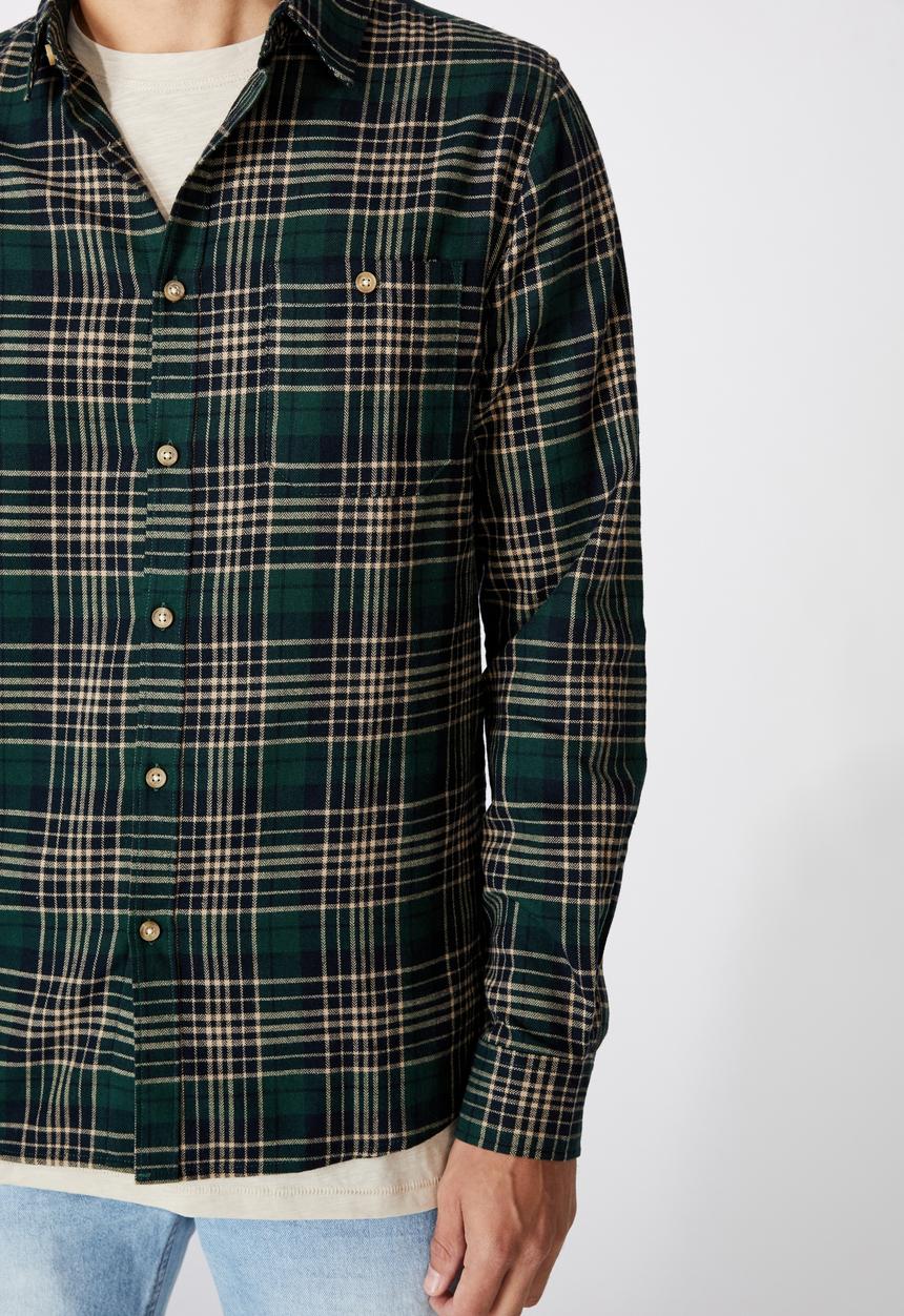 Cotton On - Rugged long sleeve shirt - khaki black check