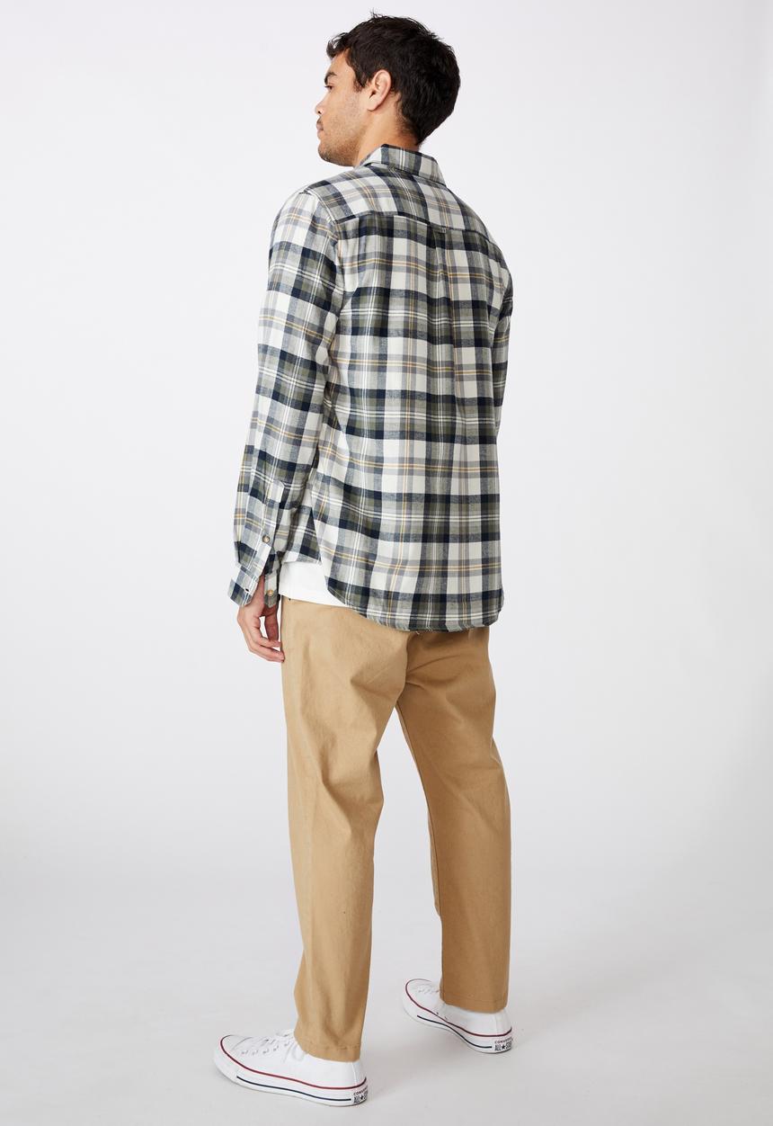 Cotton On - Rugged long sleeve shirt - white khaki check
