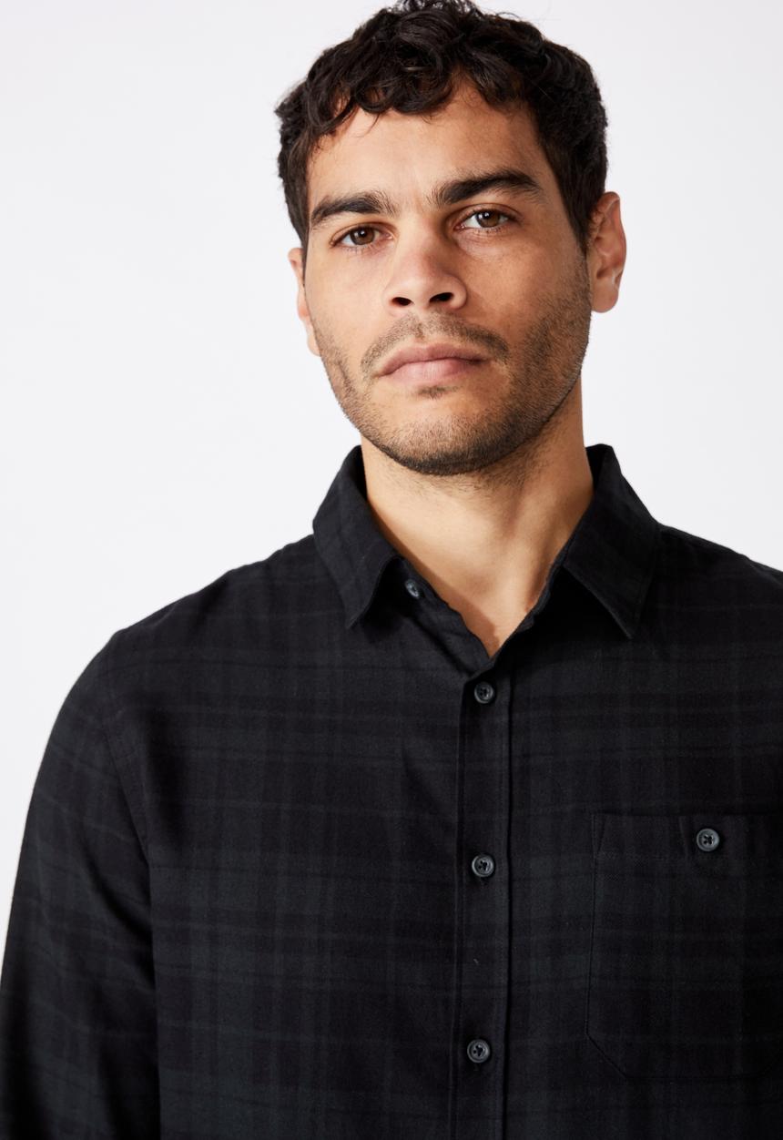 Cotton On - Rugged long sleeve shirt - black check
