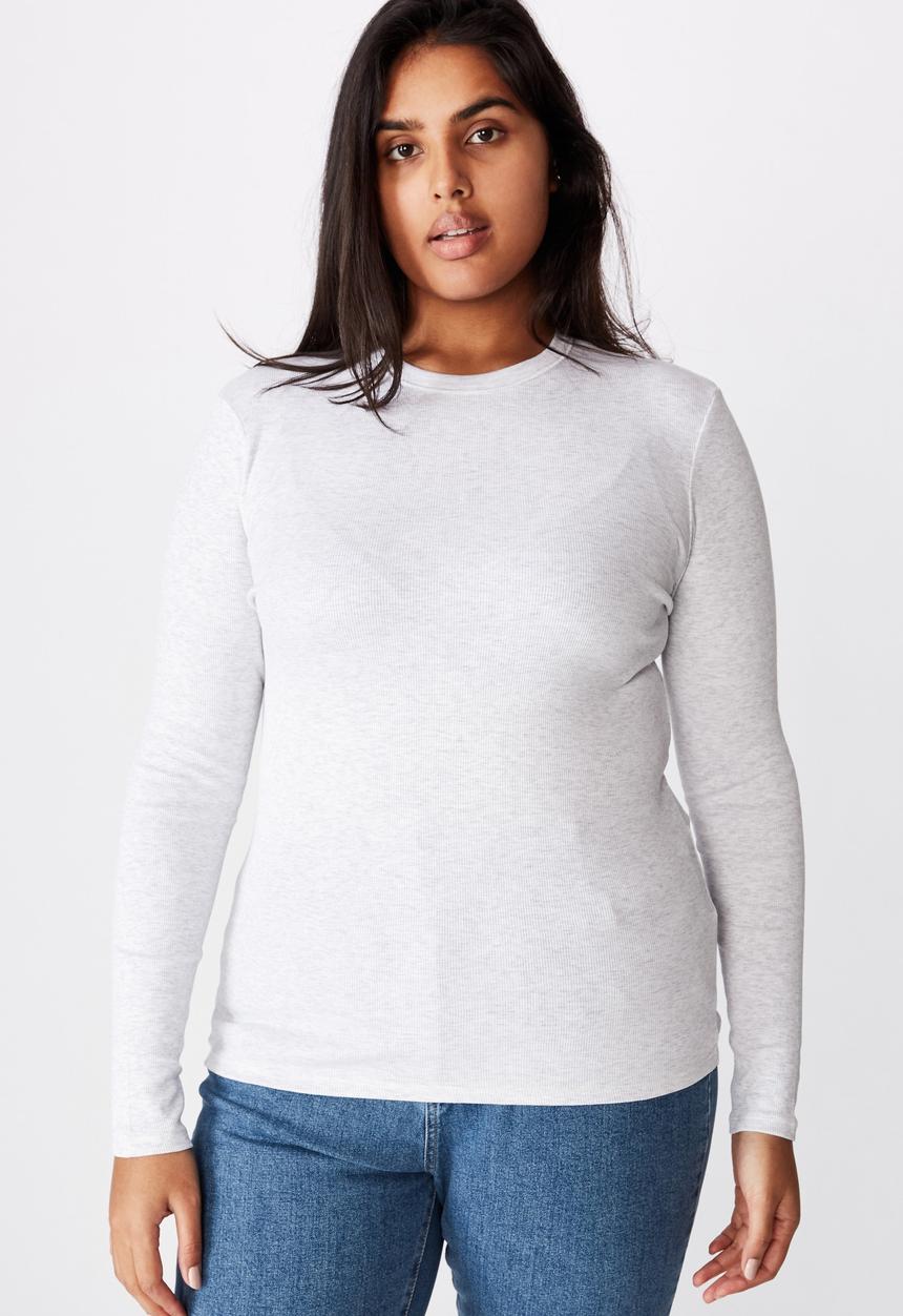 Cotton On - Curve the turn back long sleeve top - silver marle