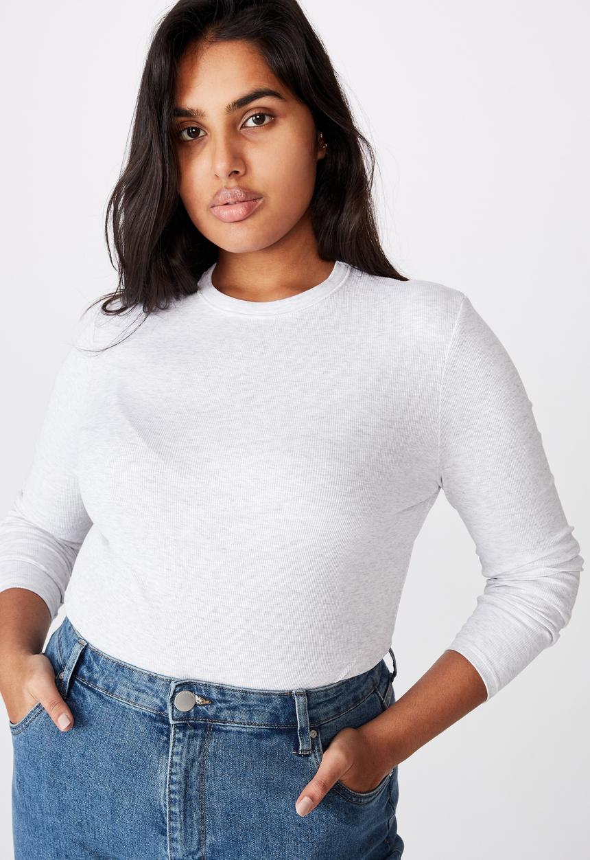 Cotton On - Curve the turn back long sleeve top - silver marle