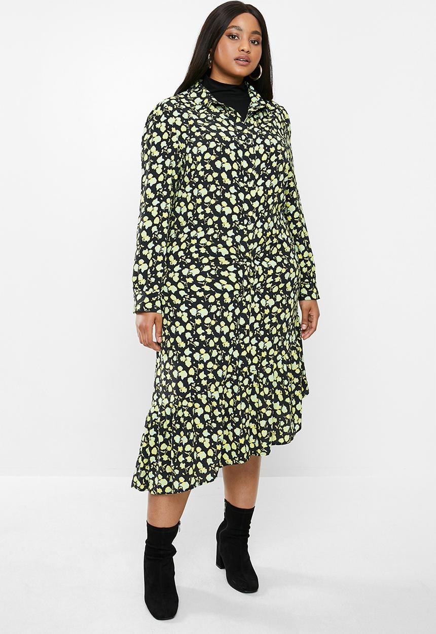 Glamorous - Plus mini wrap dress - green & black 