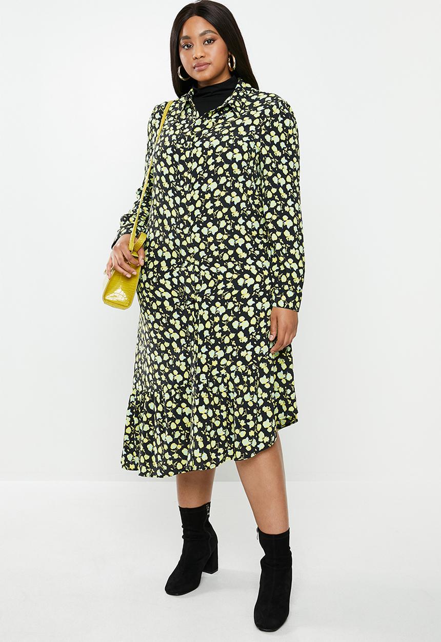 Glamorous - Plus mini wrap dress - green & black 