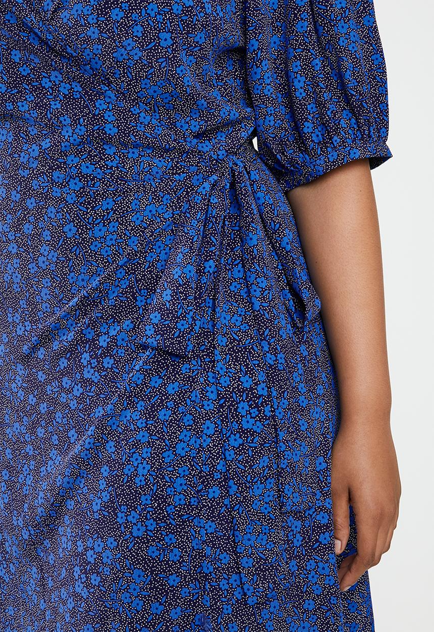 Glamorous - Plus ditsy floral midi wrap dress - blue