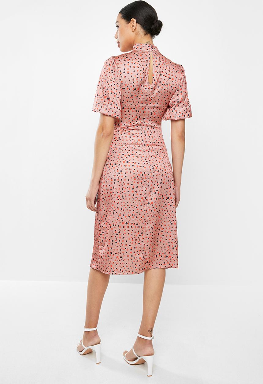Glamorous - Rose spotted midi with puff sleeve - pink