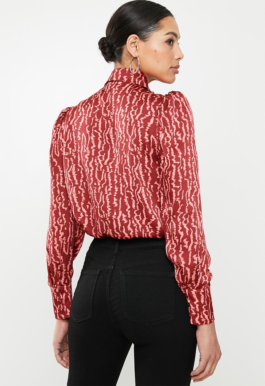 Glamorous - Claret abstract print shirt- red