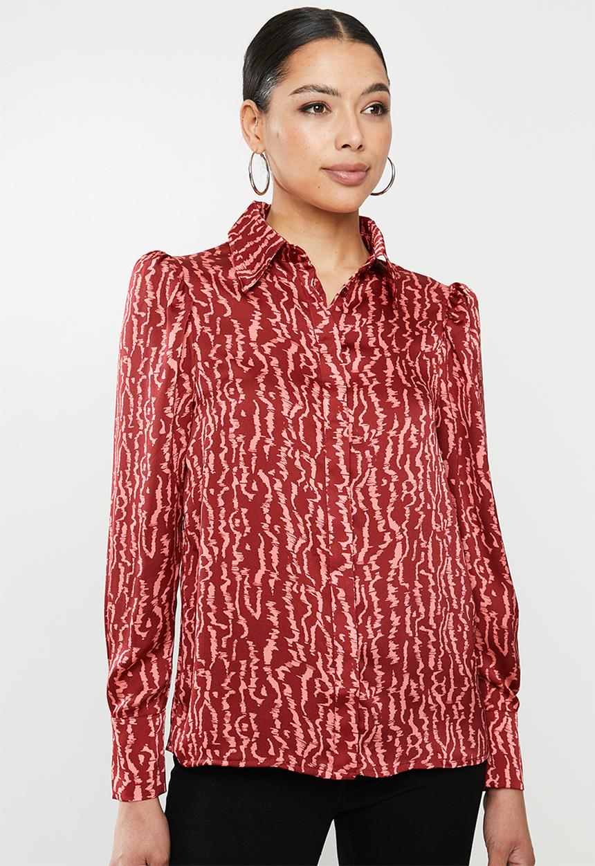 Glamorous - Claret abstract print shirt- red