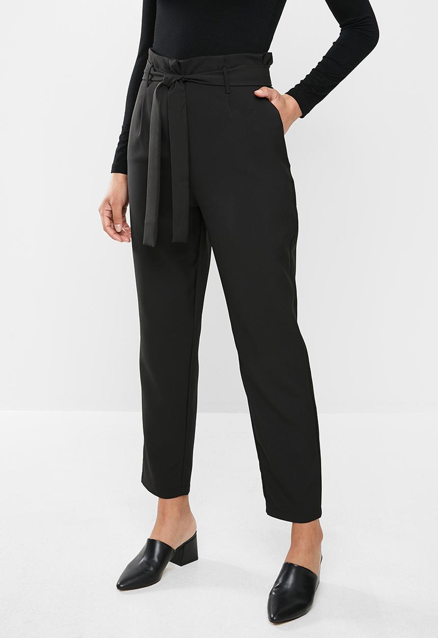 edit - Paperbag tapered pants - Black